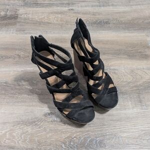 MIA Black Suede Crisscross High Heel Sandals